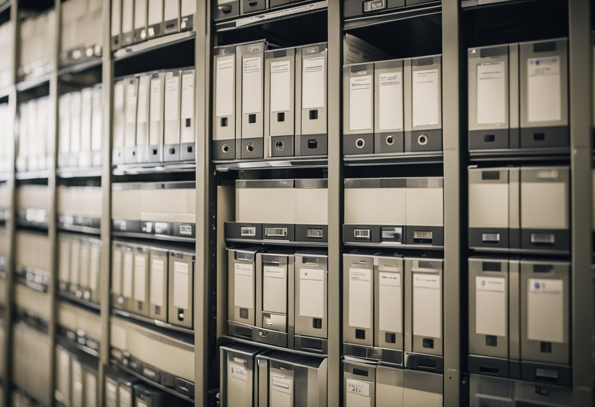 Un système de gestion documentaire sécurisé avec des fichiers organisés et étiquetés pour la conformité des clients.